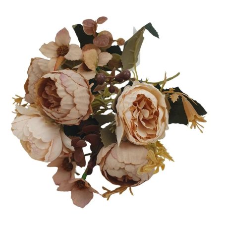6 fejes boglárka csokor kiegészítővel - Világos barna - 29 cm