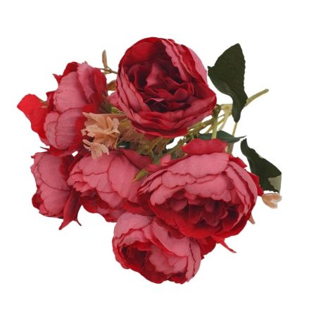 6 fejes boglárka csokor kiegészítővel - Bordó - 29 cm 