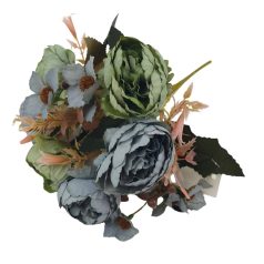   6 fejes boglárka csokor kiegészítővel - Kék-menta - 29 cm