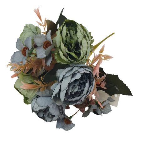 6 fejes boglárka csokor kiegészítővel - Kék-menta - 29 cm