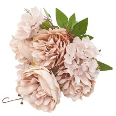 4 fejes peonia csokor hortenziával - Púder - 37 cm