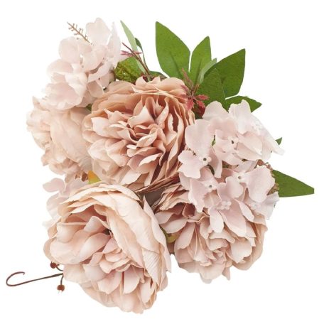 4 fejes peonia csokor hortenziával - Púder - 37 cm