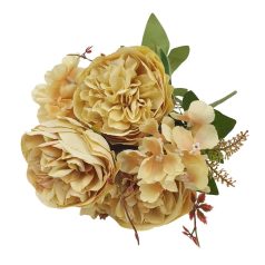 4 fejes peonia csokor hortenziával - Krém - 37 cm