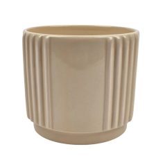 Csíkozott henger kaspó - Krém - 10x10x9 cm