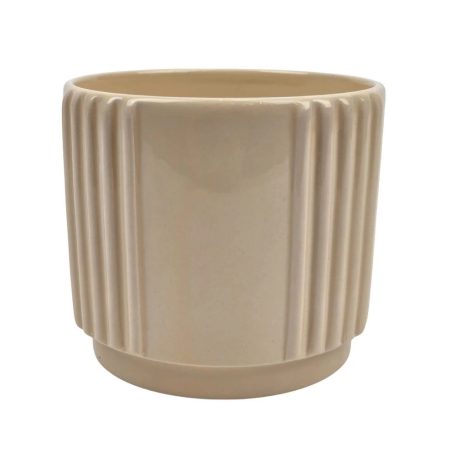 Csíkozott henger kaspó - Krém - 10x10x9 cm