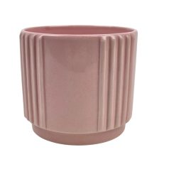 Csíkozott henger kaspó - Rózsaszín - 10x10x9 cm