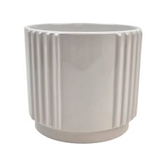 Csíkozott henger kaspó - Fehér - 10x10x9 cm