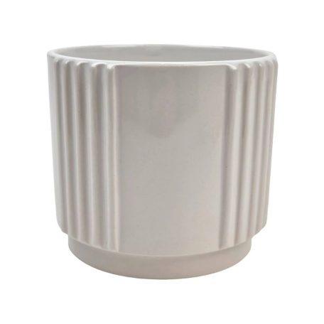Csíkozott henger kaspó - Fehér - 10x10x9 cm