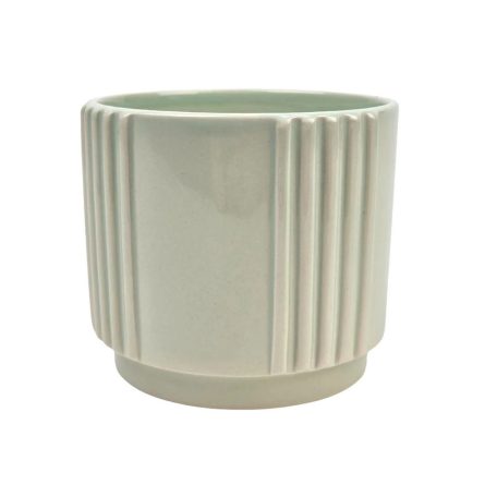 Csíkozott henger kaspó - Zöld - 10x10x9 cm 