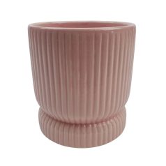 Hosszanti csíkos kaspó - Rózsaszín - 10x10x11 cm 