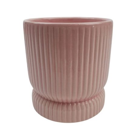 Hosszanti csíkos kaspó - Rózsaszín - 10x10x11 cm 