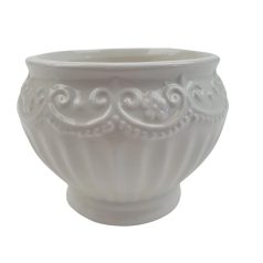 Motívumos kerámia kaspó - Fehér - 10x8 cm 