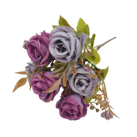 6 fejes rózsa csokor - Lila - 29 cm