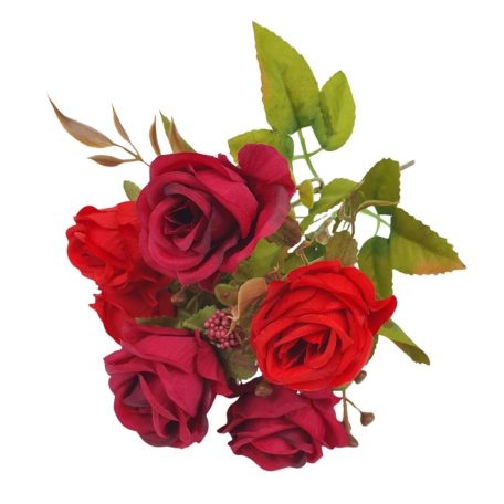 6 fejes rózsa csokor - Piros - 29 cm