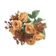 Rózsa csokor barna kiegészítővel - Antik barack - 30 cm 