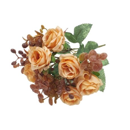 Rózsa csokor barna kiegészítővel - Antik barack - 30 cm 