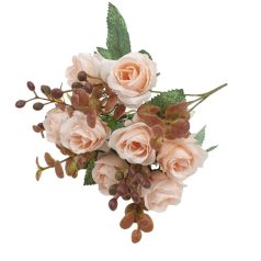 Rózsa csokor barna kiegészítővel - Barack - 30 cm 