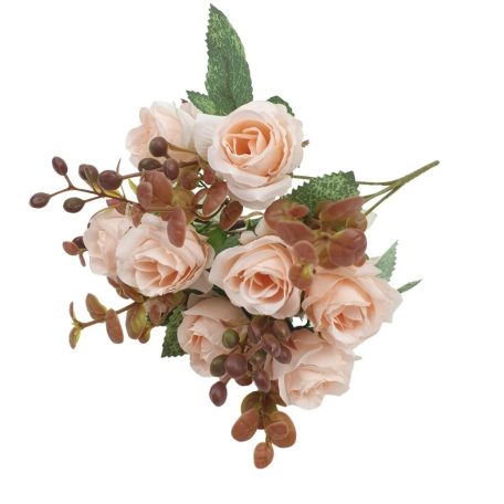 Rózsa csokor barna kiegészítővel - Barack - 30 cm 