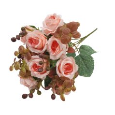 Rózsa csokor barna kiegészítővel - Rózsaszín - 30 cm