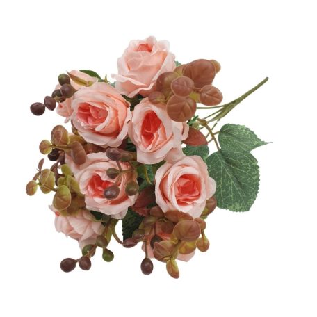 Rózsa csokor barna kiegészítővel - Rózsaszín - 30 cm