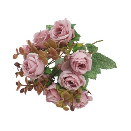 Rózsa csokor barna kiegészítővel - Lila - 30 cm