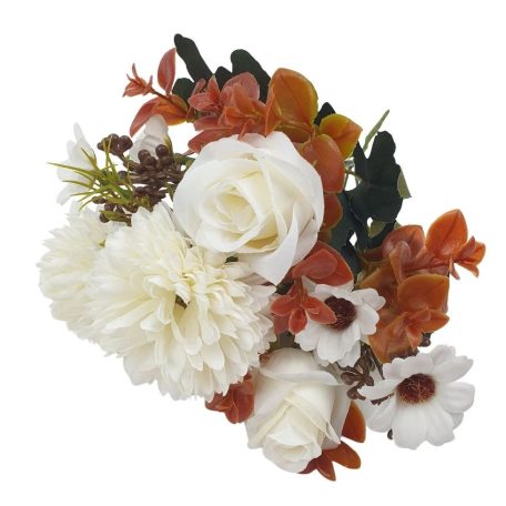 Rózsa-krizantém vegyes kicsi csokor - Tört fehér - 31 cm