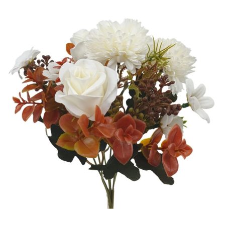 Rózsa-krizantém vegyes kicsi csokor - Tört fehér - 31 cm