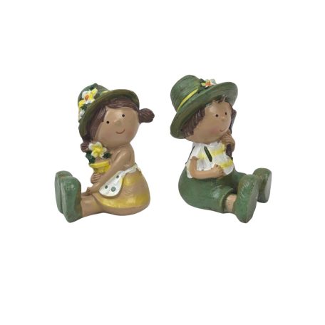 Sárga-zöld ruhás kertész figura - 7 cm