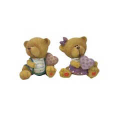 Lila szíves ülő maci figura - 7 cm