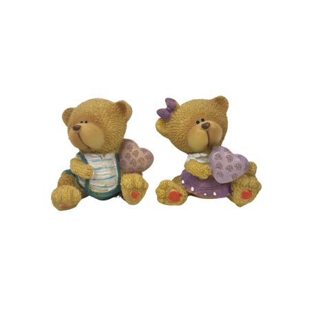 Lila szíves ülő maci figura - 7 cm