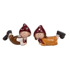 Fekvő gomba kalapos fiú-lány - 10x6,5 cm