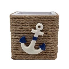 Köteles fa kaspó - Natúr - 9x9x9 cm 