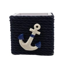 Köteles fa kaspó - Sötétkék - 9x9x9 cm