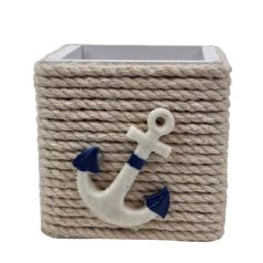 Köteles fa kaspó - Fehér - 9x9x9 cm