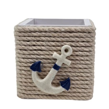 Köteles fa kaspó - Fehér - 9x9x9 cm