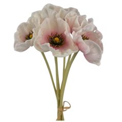   Élethű pipacs köteg - Fehér-rózsaszín - 36 cm - 6 szál/köteg
