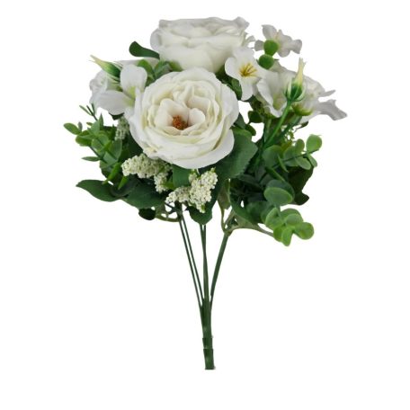 4 fejes rózsa csokor - Fehér - 32 cm 