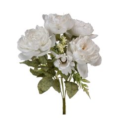 5 fejes bazsarózsa csokor - Fehér - 42 cm