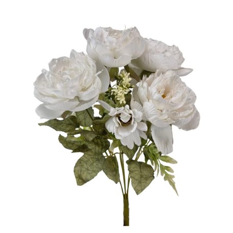 5 fejes bazsarózsa csokor - Fehér - 42 cm