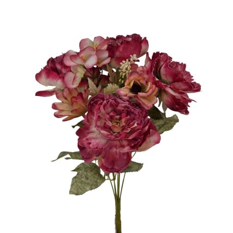 5 fejes bazsarózsa csokor - Cirmos pink - 42 cm 
