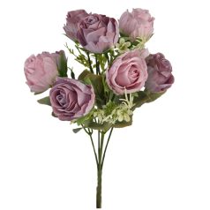 10 fejes rózsa csokor - Mályva-rózsaszín - 32 cm