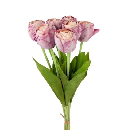 7 szálas szárított hatású tulipán csokor - Mályva - 43 cm