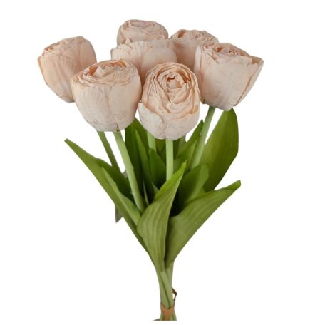 7 szálas szárított hatású tulipán csokor - Barack - 43 cm