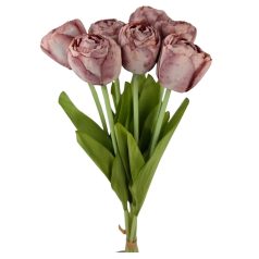   7 szálas szárított hatású tulipán csokor - Antik mályva - 43 cm