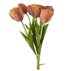   7 szálas szárított hatású tulipán csokor - Narancs - 43 cm