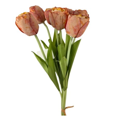 7 szálas szárított hatású tulipán csokor - Narancs - 43 cm
