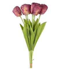   7 szálas szárított hatású tulipán csokor - Bordó - 43 cm