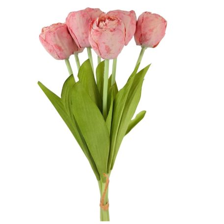 7 szálas szárított hatású tulipán csokor - Rózsaszín - 43 cm