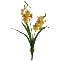 Mini orchidea levéllel - Sárga - 40 cm 