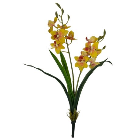 Mini orchidea levéllel - Sárga - 40 cm 